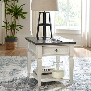 Liberty Furniture Allyson Park Rectangular Wood End Table w/Drawer, Wirebrushed White & Charcoal
