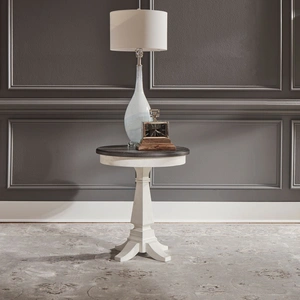 Liberty Furniture Allyson Park Round Wood Chair Side Table, Wirebrushed White & Charcoal