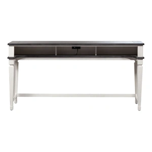 Liberty Furniture Allyson Park Rectangular Wood Console Bar Table w/Charging Station, Wirebrushed White & Charcoal