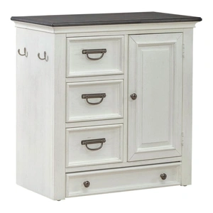 Liberty Furniture Allyson Park Wood Pet Feeder w/4 Drawers & Door, Wirebrushed White & Charcoal