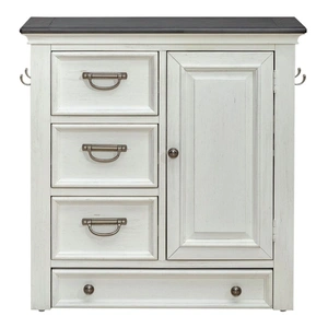 Liberty Furniture Allyson Park Wood Pet Feeder w/4 Drawers & Door, Wirebrushed White & Charcoal