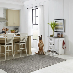 Liberty Furniture Allyson Park Wood Pet Feeder w/4 Drawers & Door, Wirebrushed White & Charcoal