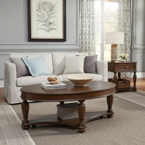 Liberty Furniture Allington Oval Wood Cocktail Table Set w/ End Tables, Satin Sienna