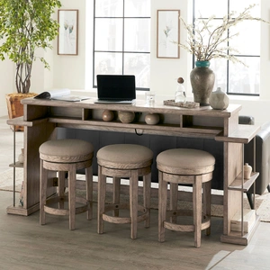 Liberty Furniture City Scape Console Bar Table with 3 Swivel Stools | Power, Burnished Beige
