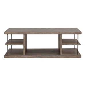 Liberty Furniture City Scape Rectangular Wood Storage Cocktail Table w/Casters, Burnished Beige