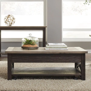 Liberty Furniture Heatherbrook Rectangular Wood Lift Top Cocktail Table w/Casters, Charcoal/Ash