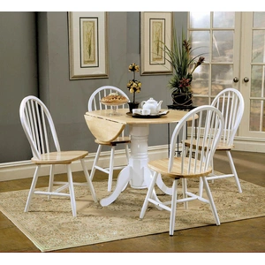 Coaster Allison Drop Leaf Round Dining Table, Natural Brown/White
