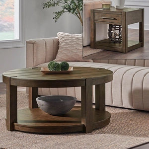 Liberty Furniture Broadmore 3-Piece Wood Cocktail Table Set | Industrial Style, Cobblestone Brown