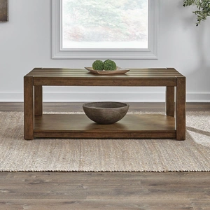 Liberty Furniture Broadmore Rectangular Wood Cocktail Table w/Casters, Cobblestone Brown
