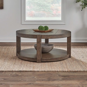Liberty Furniture Broadmore Round Wood Cocktail Table, Cobblestone Brown