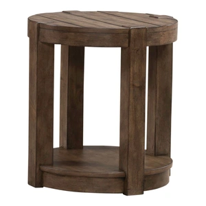 Liberty Furniture Broadmore Round Wood Chairside Table, Cobblestone Brown