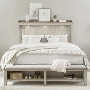 Liberty Furniture Ivy Hollow Storage Platform Bed | Weathered Linen Farmhouse, Weathered Linen/Dusty Taupe