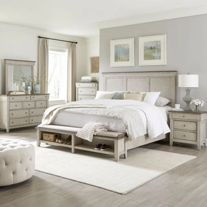 Liberty Furniture Ivy Hollow Queen Storage Bedroom Set | Farmhouse Style, Weathered Linen/Dusty Taupe