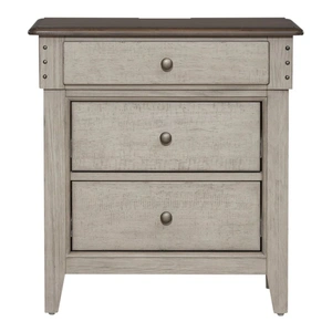 Liberty Furniture Ivy Hollow Wood 3-Drawer Night Stand w/Charging Station, Weathered Linen/Dusty Taupe