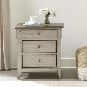 Liberty Furniture Ivy Hollow Wood 3-Drawer Night Stand w/Charging Station, Weathered Linen/Dusty Taupe