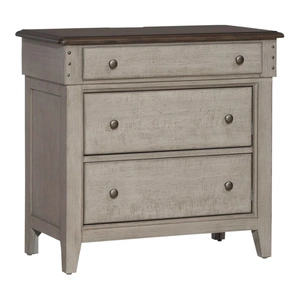 Liberty Furniture Ivy Hollow Wood 3-Drawer Bedside Chest w/Charging Station, Weathered Linen/Dusty Taupe