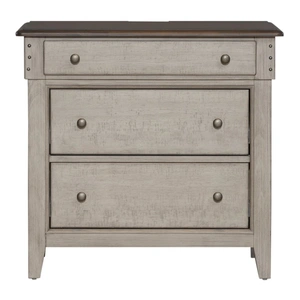 Liberty Furniture Ivy Hollow Wood 3-Drawer Bedside Chest w/Charging Station, Weathered Linen/Dusty Taupe