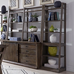 Liberty Furniture Stone Brook Wood 6-Tier Leaning Bookcase, Rustic Saddle
