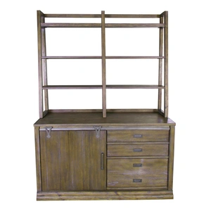 Liberty Furniture Stone Brook Wood 4-Drawer 1-Sliding Door Jr Executive Credenza Set, Rustic Saddle