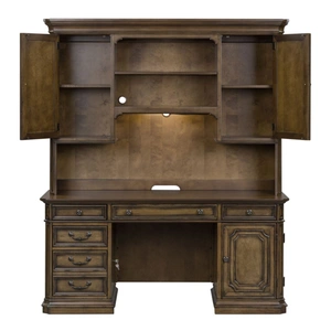 Liberty Furniture Amelia Wood 6-Drawer 2-Door Jr Executive Credenza Set, Antique Toffee