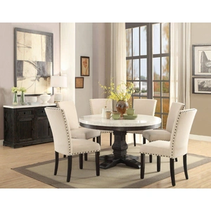 ACME Nolan Marble/Wood Round Dining Set, White/Salvage Dark Oak