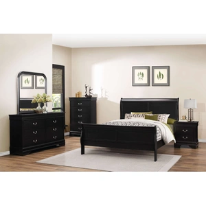 Lifestyle Furniture SM Louis Phillipe 4935 Wood Sleigh Bedroom Set, Black