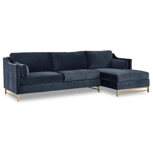 Klaussner Harlow L-Shaped Sectional Sofa, Klein Indigo/Antique Brass