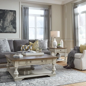 Liberty Furniture Morgan Creek Square Cocktail Table Set | Antique White | Liberty, Antique White/Wirebrushed Tobacco Accents