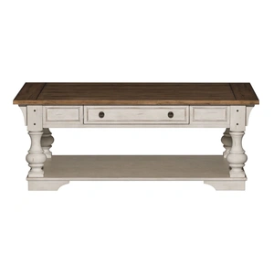 Liberty Furniture Morgan Creek Rectangular Wood 1-Drawer Cocktail Table w/Casters, Antique White/Wirebrushed Tobacco Accents