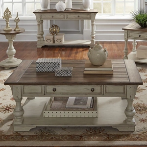Liberty Furniture Morgan Creek Rectangular Wood 1-Drawer Cocktail Table w/Casters, Antique White/Wirebrushed Tobacco Accents