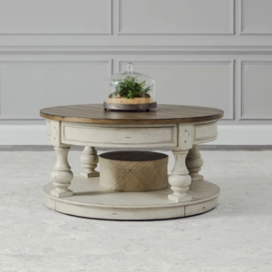 Liberty Furniture Morgan Creek Round Cocktail Table Set | Antique White | Liberty, Antique White/Wirebrushed Tobacco Accents