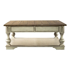 Liberty Furniture Morgan Creek Square Wood 1-Drawer Cocktail Table w/Casters, Antique White/Wirebrushed Tobacco Accents