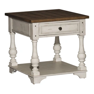 Liberty Furniture Morgan Creek Rectangular Wood 1-Drawer End Table, Antique White/Wirebrushed Tobacco Accents