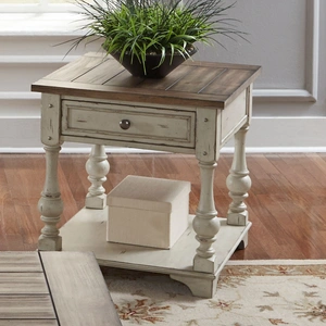 Liberty Furniture Morgan Creek Rectangular Wood 1-Drawer End Table, Antique White/Wirebrushed Tobacco Accents