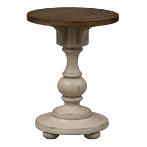 Liberty Furniture Morgan Creek Round Wood Chairside Table, Antique White/Wirebrushed Tobacco Accents