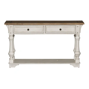 Liberty Furniture Morgan Creek Rectangular Wood 2-Drawer Sofa Table, Antique White/Wirebrushed Tobacco Accents