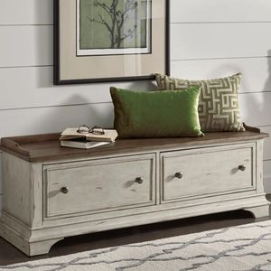 Liberty Furniture Morgan Creek Wood Storage Hall Bench w/2 Drawers, Antique White/Wirebrushed Tobacco Accents