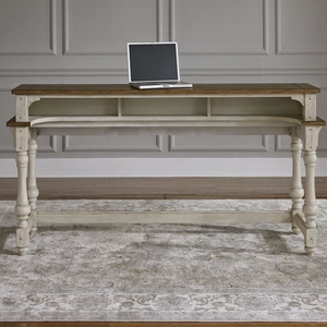 Liberty Furniture Morgan Creek Rectangular Wood Console Bar Table, Antique White/Wirebrushed Tobacco Accents