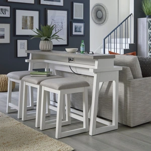 Liberty Furniture Palmetto Heights Console Bar Table & 3 Stools | Charging Port, Shell White/Driftwood
