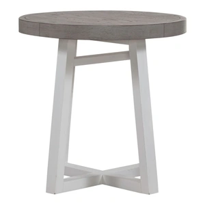 Liberty Furniture Palmetto Heights Round Wood End Table, Shell White/Driftwood