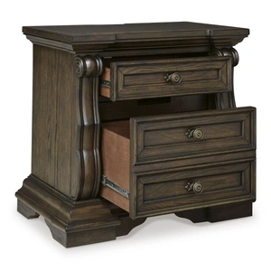 Ashley Furniture Ashley SM Maylee 2-Drawer Wood Veneer Nightstand with Power Supply & USB, Dark Brown