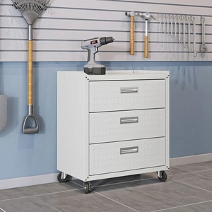 Manhattan Comfort Fortress Textured Metal 31.5-inch Garage Mobile Chest w/3 Full Extension Drawers