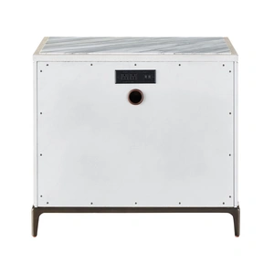 Universal Furniture Maren Wood/Metal Stone Top Nightstand w/3 Drawers, Silver Lining