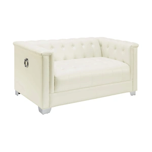 Coaster Chaviano Tufted Leatherette Loveseat in Pearl White