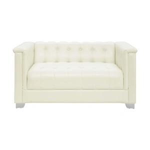 Coaster Chaviano Tufted Leatherette Loveseat in Pearl White