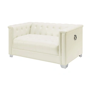 Coaster Chaviano Tufted Leatherette Loveseat in Pearl White
