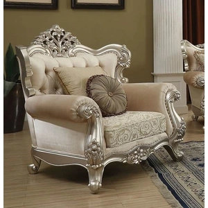 ACME Bently Fabric Tufted Chair in Pearl/Champagne