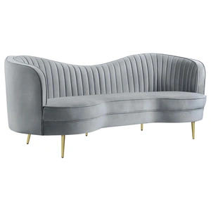 Coaster Sophia Velvet Sofa with Camel Back, Grey/Gold