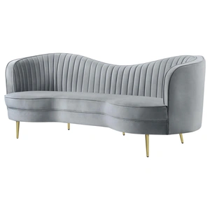 Coaster Sophia Velvet Sofa with Camel Back, Grey/Gold