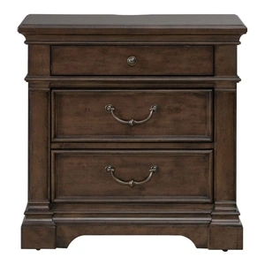 Liberty Furniture Arden Road Wood 3-Drawer Nightstand w/Charging Station, Satin Cherry